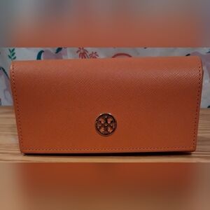 EUC Tory Burch Hard Orange Saffiano Leather & Silk Sleeve Glasses Sunglass Cases